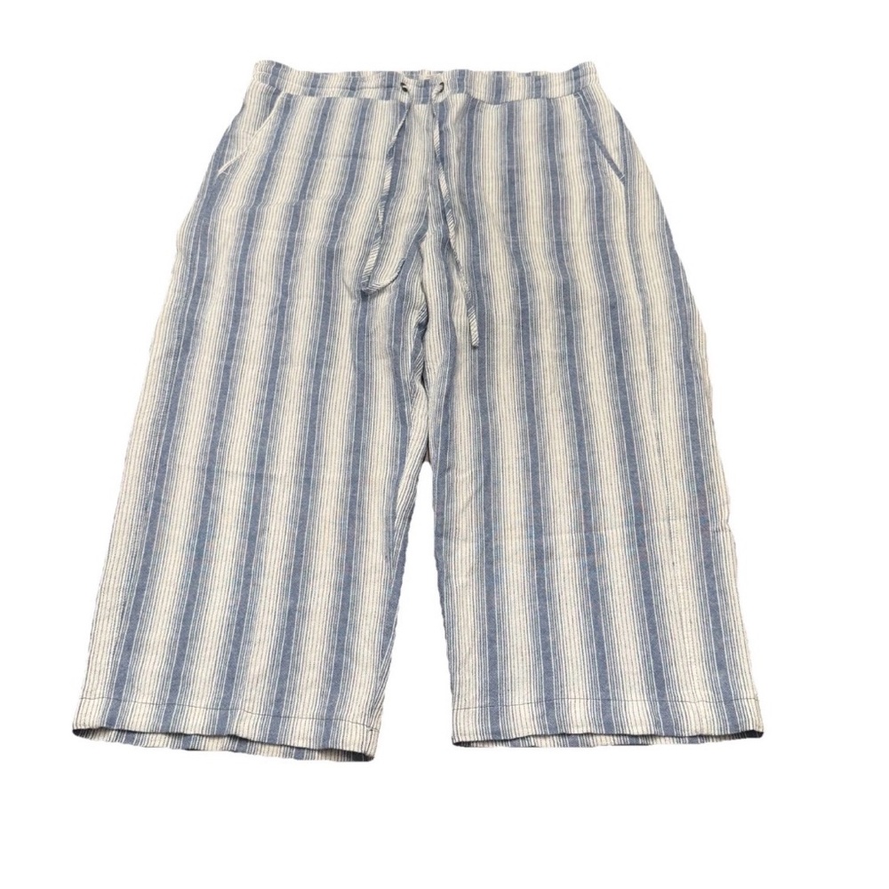 Westport Linen Blend Blue Stripe Wide Leg Pants XL  1X Coastal Beach Cottagecore